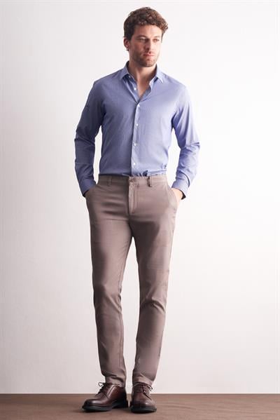 Vizon Yan Cep Düz Paça Pamuklu Slim Fit Chino Casual Pantolon 1003255165
