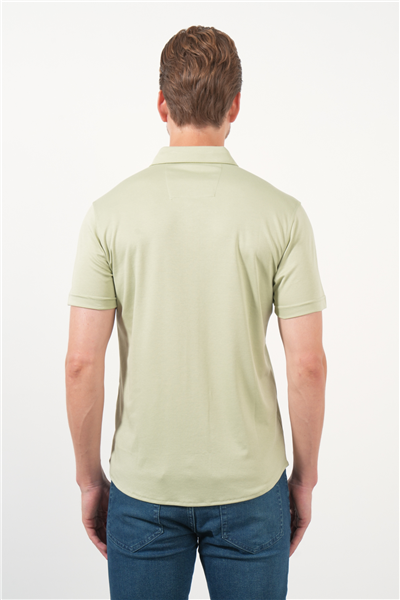 Yeşil İtalyan Yaka Kısa Kol Cepsiz Slim Fit Pamuklu Gömlek 1004260158