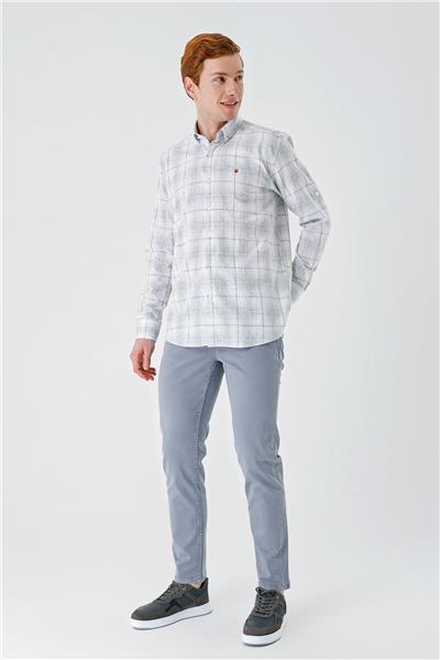 Yeşil Kısalabilir Kol Ekoseli   Cepsiz Garnili Biyeli Pamuklu Keten  Comfort Fit Gömlek 1004240147