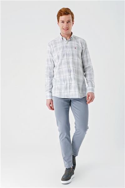 Yeşil Kısalabilir Kol Ekoseli   Cepsiz Garnili Biyeli Pamuklu Keten  Comfort Fit Gömlek 1004240147