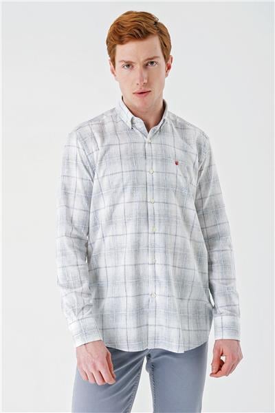 Yeşil Kısalabilir Kol Ekoseli   Cepsiz Garnili Biyeli Pamuklu Keten  Comfort Fit Gömlek 1004240147