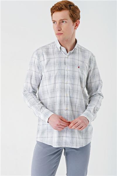 Yeşil Kısalabilir Kol Ekoseli   Cepsiz Garnili Biyeli Pamuklu Keten  Comfort Fit Gömlek 1004240147