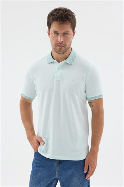 Yeşil Polo Yaka Pike Kısa Kol Slim Fit %100 Pamuk Tişört 1011260171