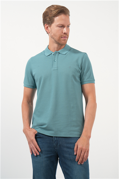 Yeşil Polo Yaka Pike Kısa Kol Slim Fit Pamuklu Tişört 1011260170