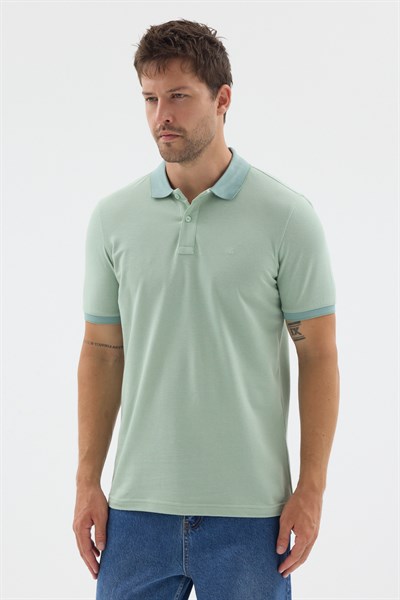 Yeşil Polo Yaka Pike Kısa Kol Slim Fit %100 Pamuk Tişört 1011260171