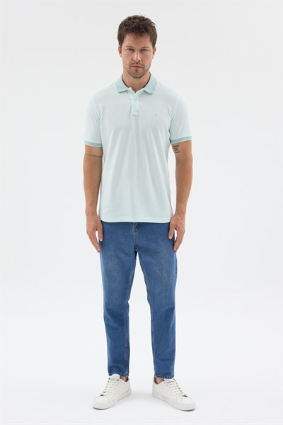 Yeşil Polo Yaka Pike Kısa Kol Slim Fit %100 Pamuk Tişört 1011260171