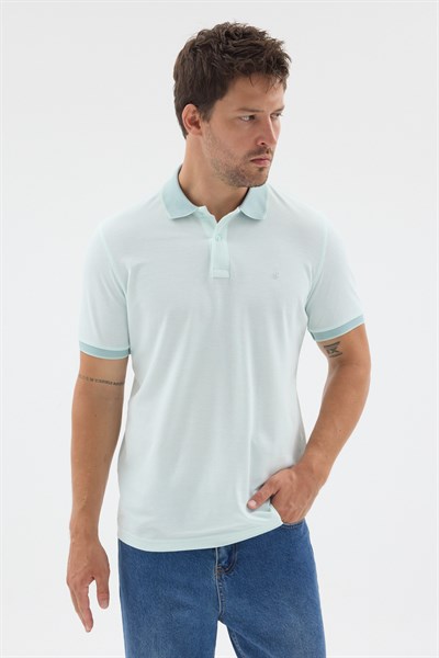 Yeşil Polo Yaka Pike Kısa Kol Slim Fit %100 Pamuk Tişört 1011260171