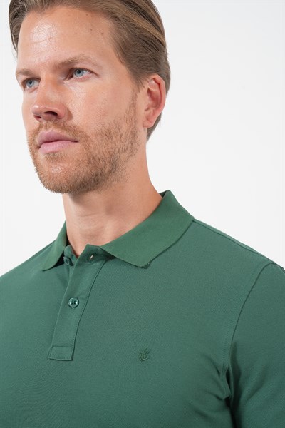 Yeşil Polo Yaka Pike Kısa Kol Slim Fit Pamuklu Tişört 1011260169