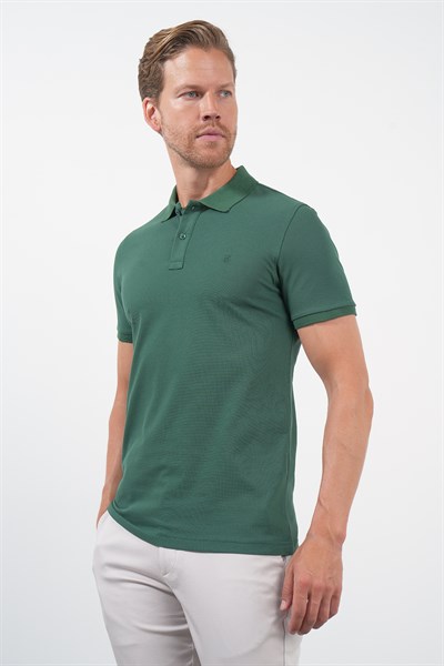 Yeşil Polo Yaka Pike Kısa Kol Slim Fit Pamuklu Tişört 1011260169