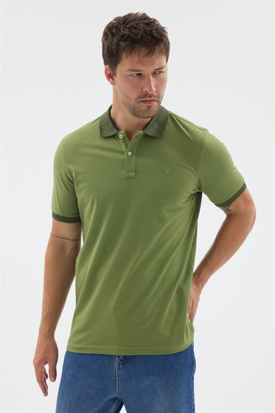 Yeşil Polo Yaka Pike Kısa Kol Slim Fit %100 Pamuk Tişört 1011260171
