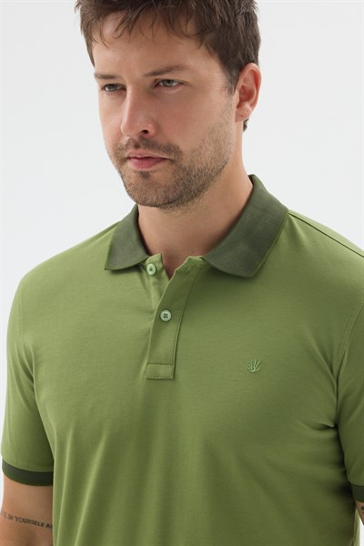 Yeşil Polo Yaka Pike Kısa Kol Slim Fit %100 Pamuk Tişört 1011260171