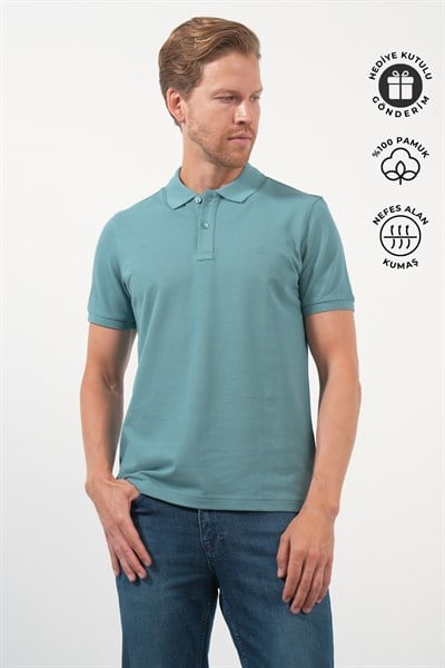 Yeşil Polo Yaka Pike Kısa Kol Slim Fit Pamuklu Tişört 1011260170