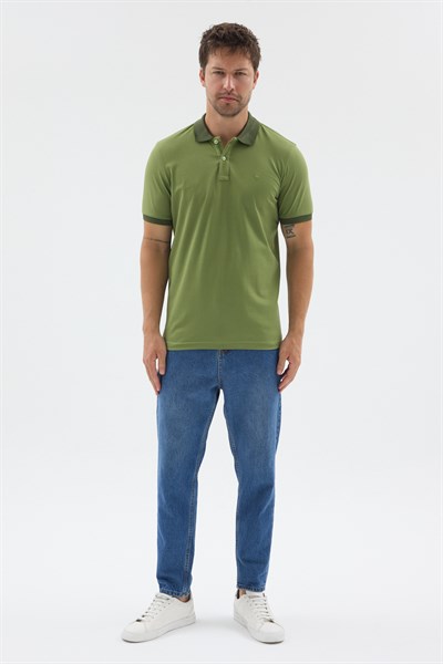 Yeşil Polo Yaka Pike Kısa Kol Slim Fit %100 Pamuk Tişört 1011260171