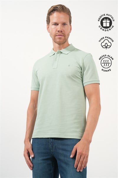 Yeşil Polo Yaka Pike Kısa Kol Slim Fit Pamuklu Tişört 1011260170