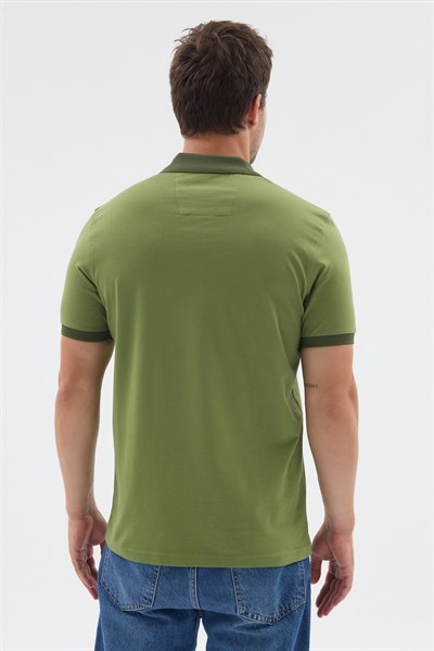 Yeşil Polo Yaka Pike Kısa Kol Slim Fit %100 Pamuk Tişört 1011260171