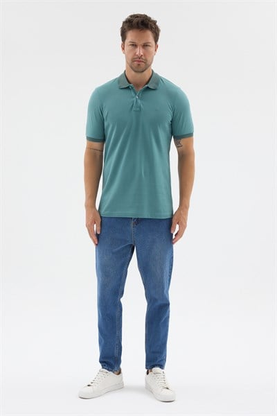 Nane Yeşil Polo Yaka Pike Kısa Kol Slim Fit %100 Pamuk Tişört 1011260171