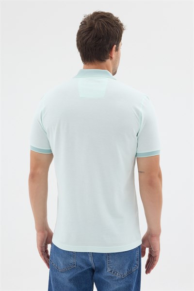 Yeşil Polo Yaka Pike Kısa Kol Slim Fit %100 Pamuk Tişört 1011260171