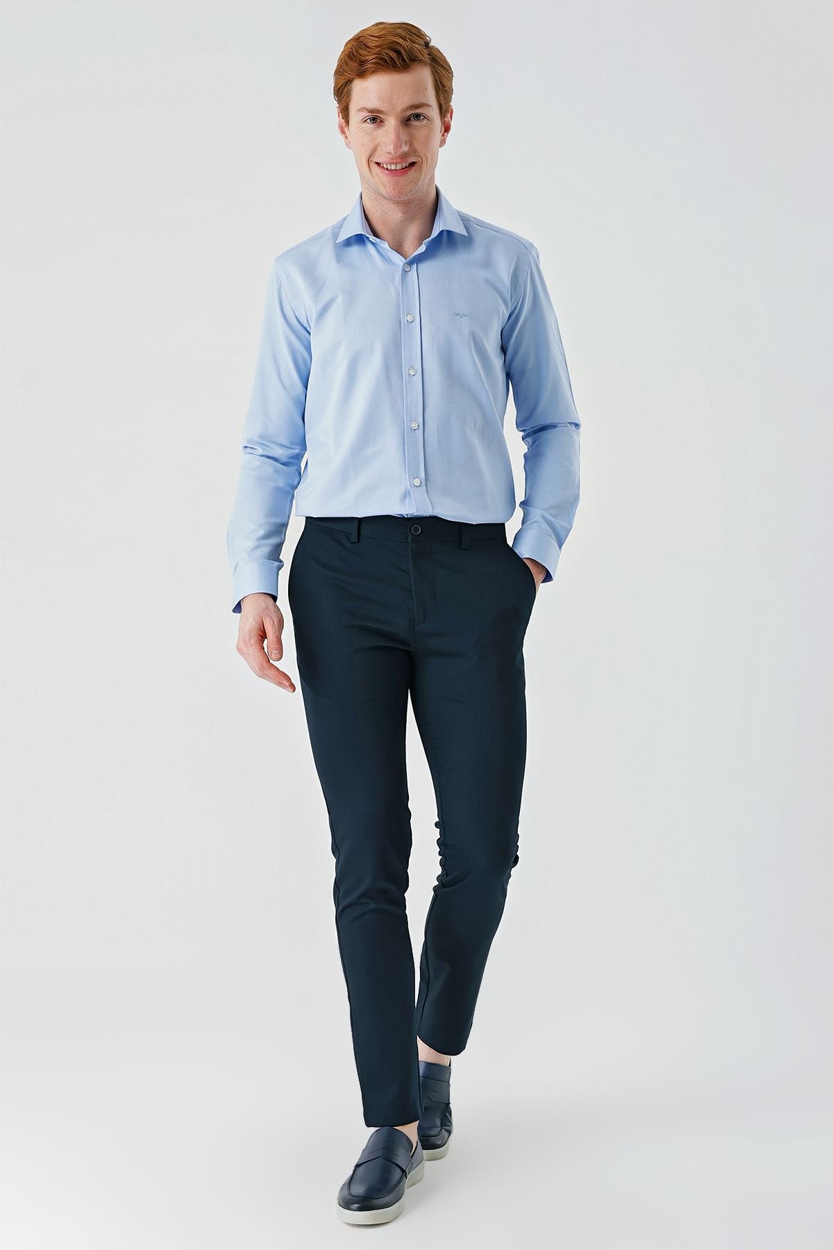 Koyu Lacivert Esnek Yandan Cepli Casual Slim Fit Chino