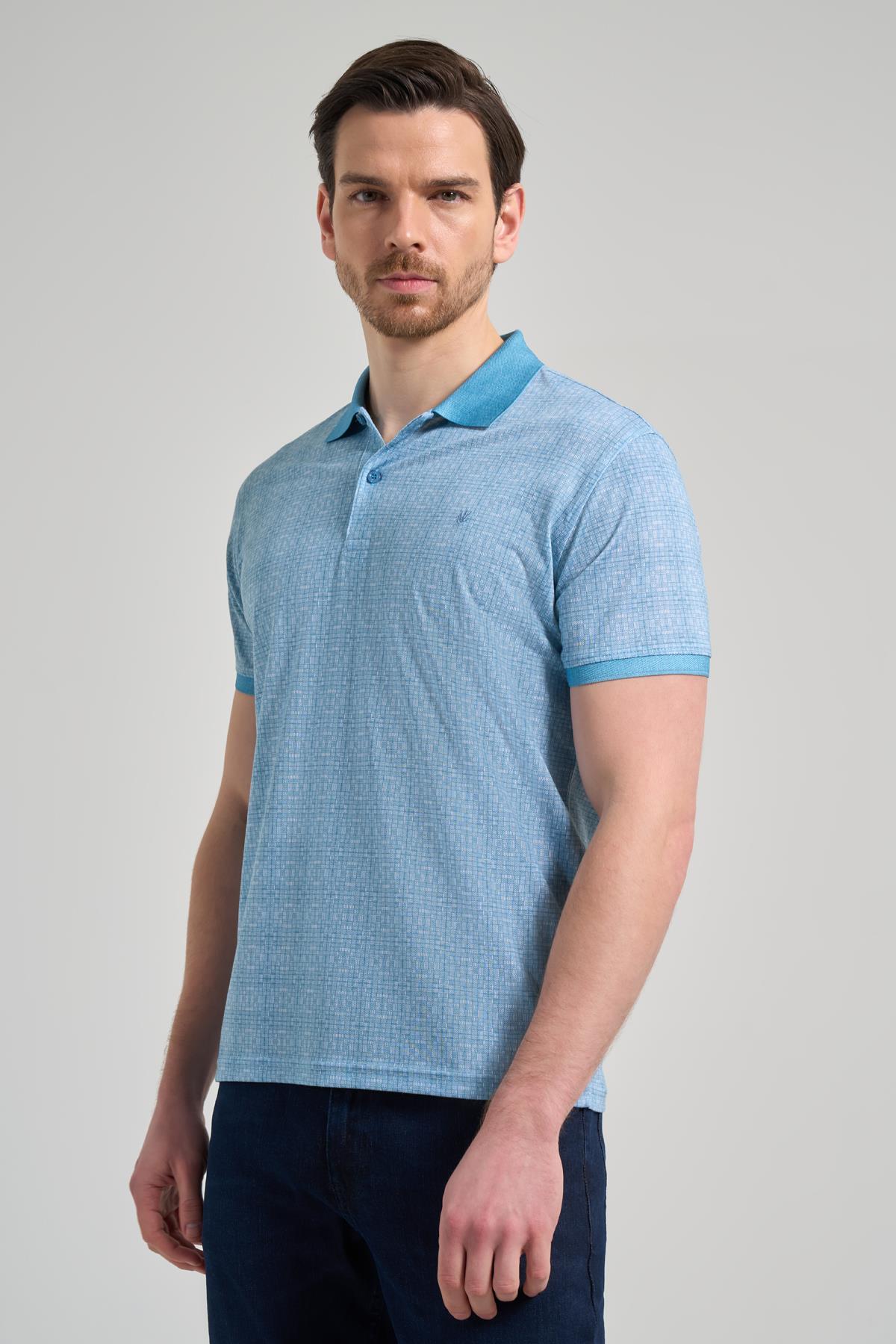ACEes LOOKA3サイズPOP Turkuaz Kısa Kol Baskılı Pike Polo Yaka Cepsiz esnek Casual Slim