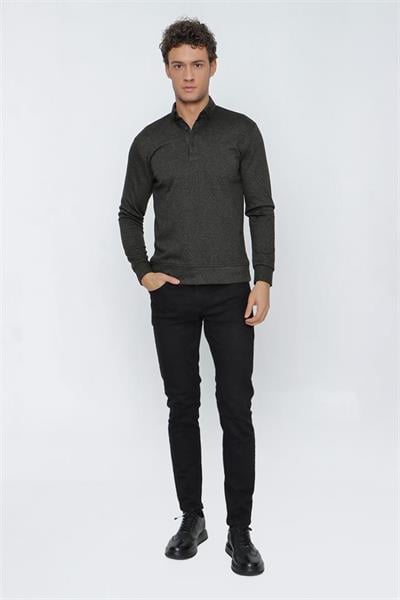 Jakarlı İtalyan Yaka Düğmeli Casual Slim Fit Dar Kesim Sweatshirt 1013225202-S