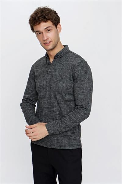 Uzun Kollu Jakarlı İtalyan Yaka Casual Slim Fit Dar Kesim Pamuklu Sweatshirt 1013225201-S