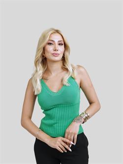 Z1098 Askılı Desenli V Yaka Atlet - B. Yeşil