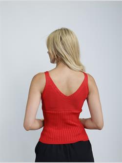 Z1098 Askılı Desenli V Yaka Atlet - Kırmızı