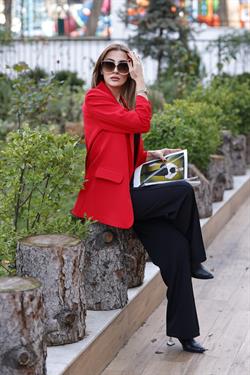 Z1228 Kolu Büzgülü Ceket - Kırmızı