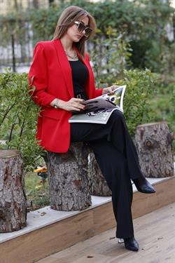 Z1228 Kolu Büzgülü Ceket - Kırmızı