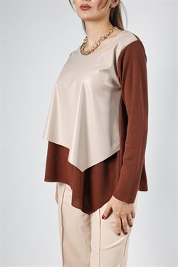 Z1478 Asimetrik Deri Bluz - Kahve
