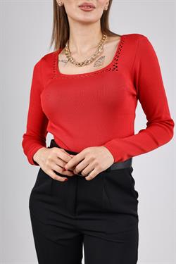 Z1480 Kare Yaka Dantel Body - Kırmızı