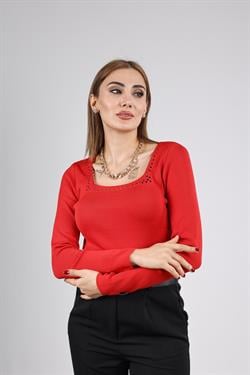 Z1480 Kare Yaka Dantel Body - Kırmızı