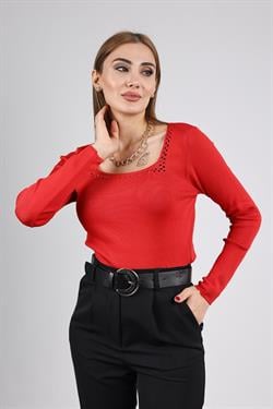 Z1480 Kare Yaka Dantel Body - Kırmızı