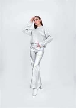 Z1523 Yüksek Bel Metalik Pantolon - Gümüş