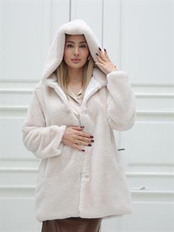 Z1572 Uzun Düğmeli Peluş Mont - Ekru
