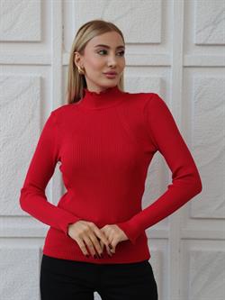 Z1585 032 Yarım Balıkçı Yaka Kazak - Kırmızı