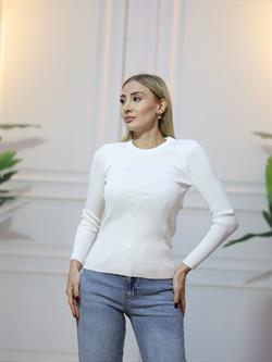 Z1588 Bisiklet Yaka Kazak - Ekru