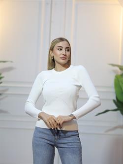 Z1588 Bisiklet Yaka Kazak - Ekru