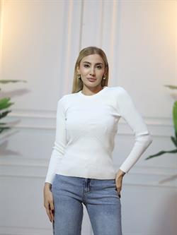 Z1588 Bisiklet Yaka Kazak - Ekru