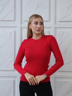 Z1588 Bisiklet Yaka Kazak - Kırmızı