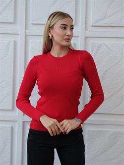 Z1588 Bisiklet Yaka Kazak - Kırmızı