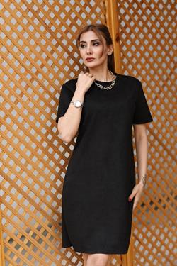 Z1610Y Bisiklet Yaka Basic Elbise - Siyah