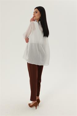 Z1675 Düşük Omuzlu Çizgili Gömlek - Açık Gri