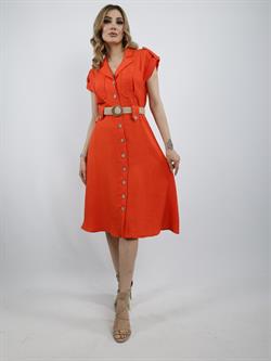 Z1718 Yakalı Düşük Omuz Elbise - Oranj