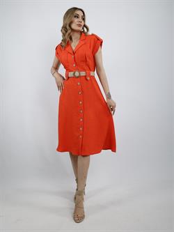 Z1718 Yakalı Düşük Omuz Elbise - Oranj