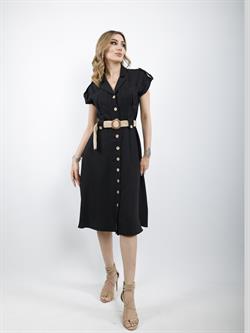 Z1718 Yakalı Düşük Omuz Elbise - Siyah