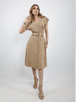 Z1718 Yakalı Düşük Omuz Elbise - Taş