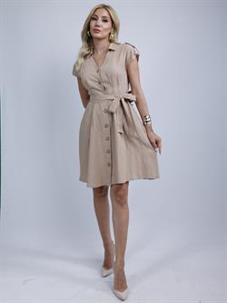 Z1818 Pile Detaylı Elbise - Taş