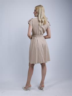 Z1818 Pile Detaylı Elbise - Taş