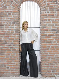 Z1879 Çizgili Yarasa Gömlek - Beyaz